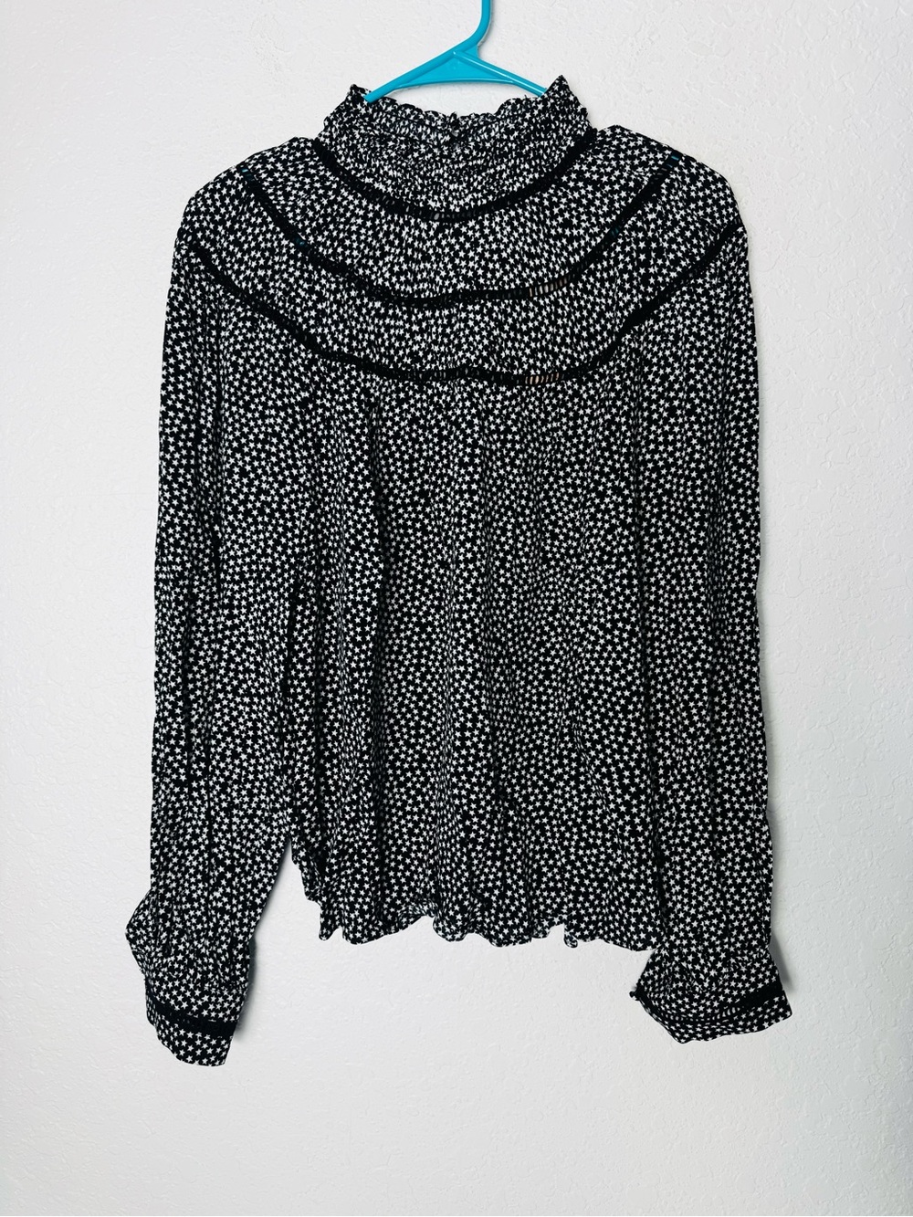 NWT Rebecca Minkoff Star Top Jordana Blouse Long Sleeve Medium Black White $198